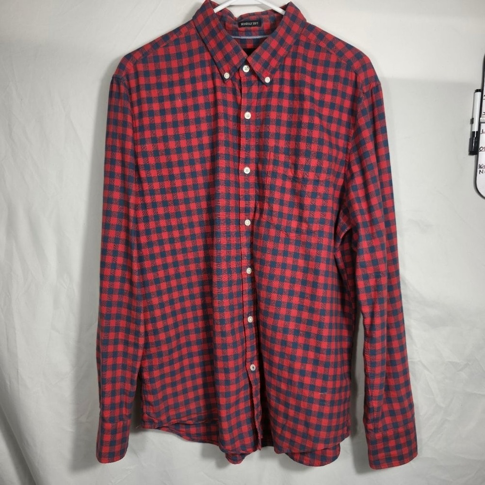 American Eagle Shirt Mens Large Red Navy Gingham Excellent Seriously Soft Cotton
